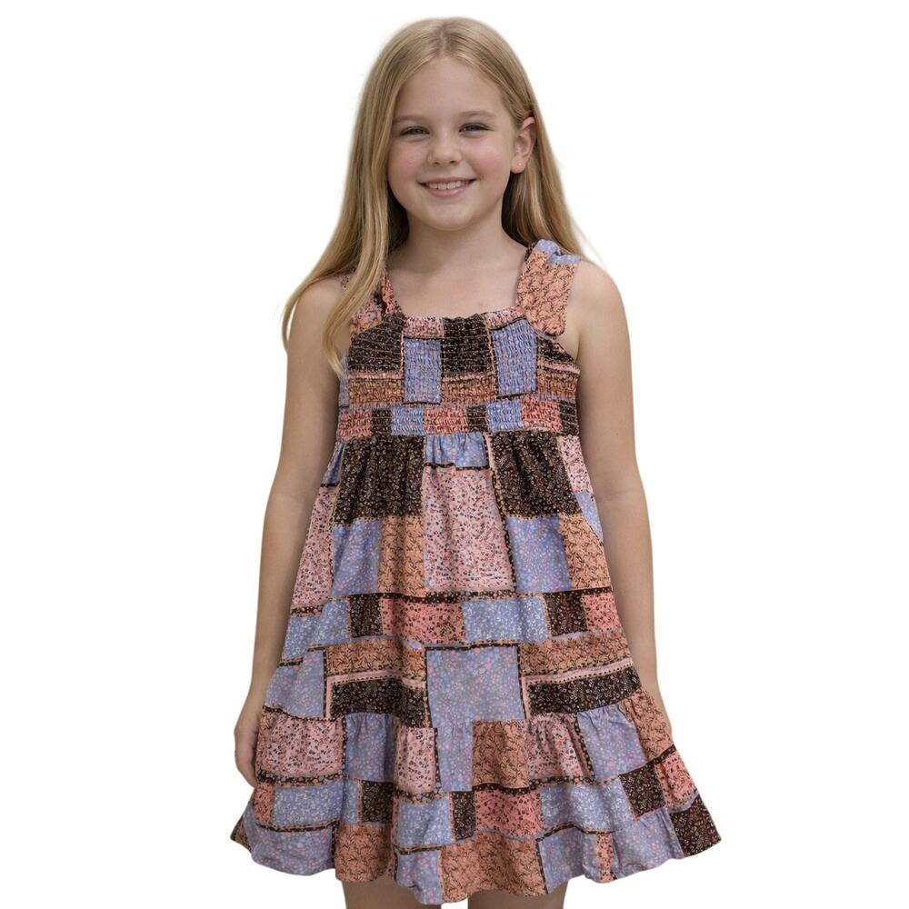 Gymboree Patchwork Print Boho Sundress Girls Size 7 Cotton Blue Pink Smocked